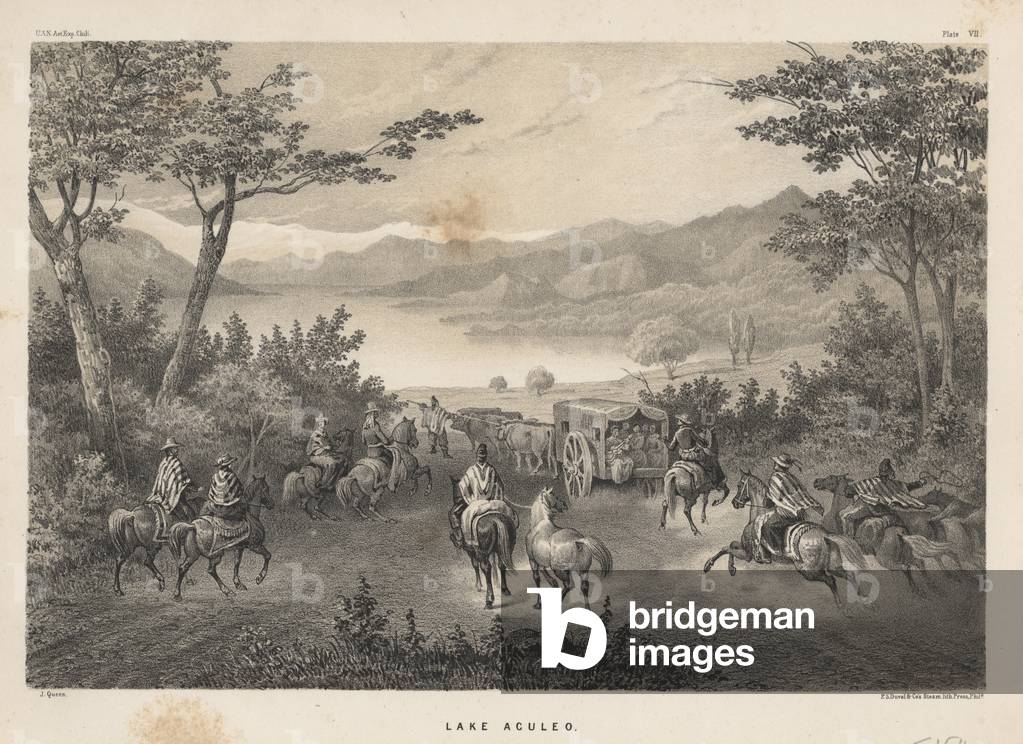 Image de Estampe représentant Lac Aculeo 1855 par James Fuller Queen, b/w