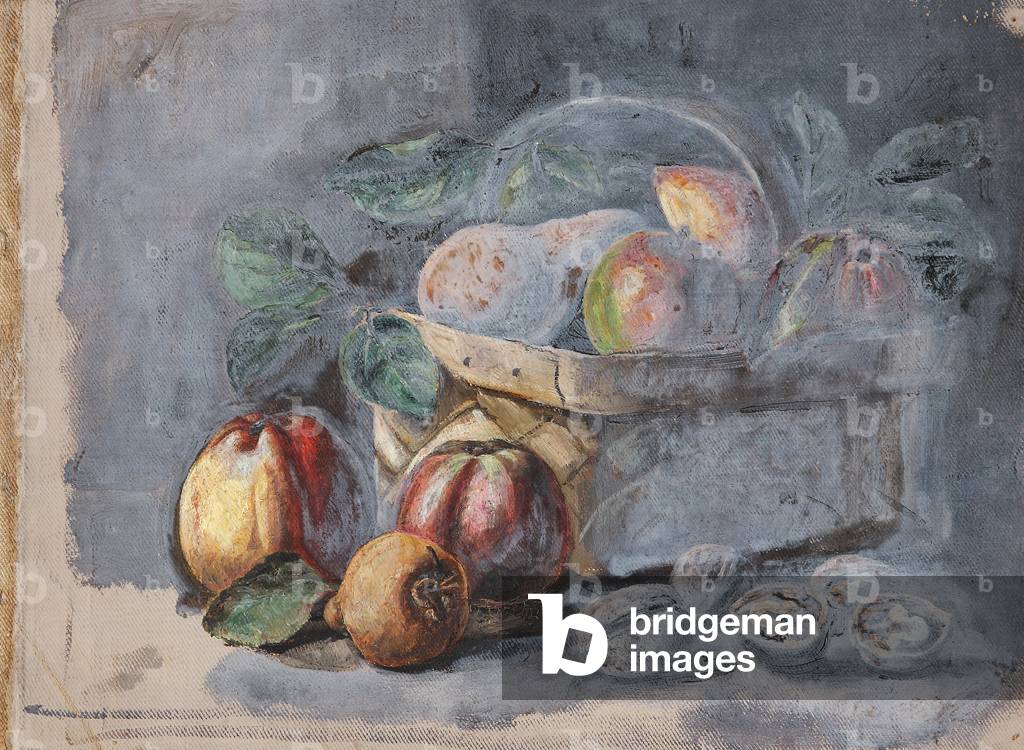 Still Life of Pears, Apples and a Basket (from a Portfolio of oil sketches), c.1913 (oil on millboard)