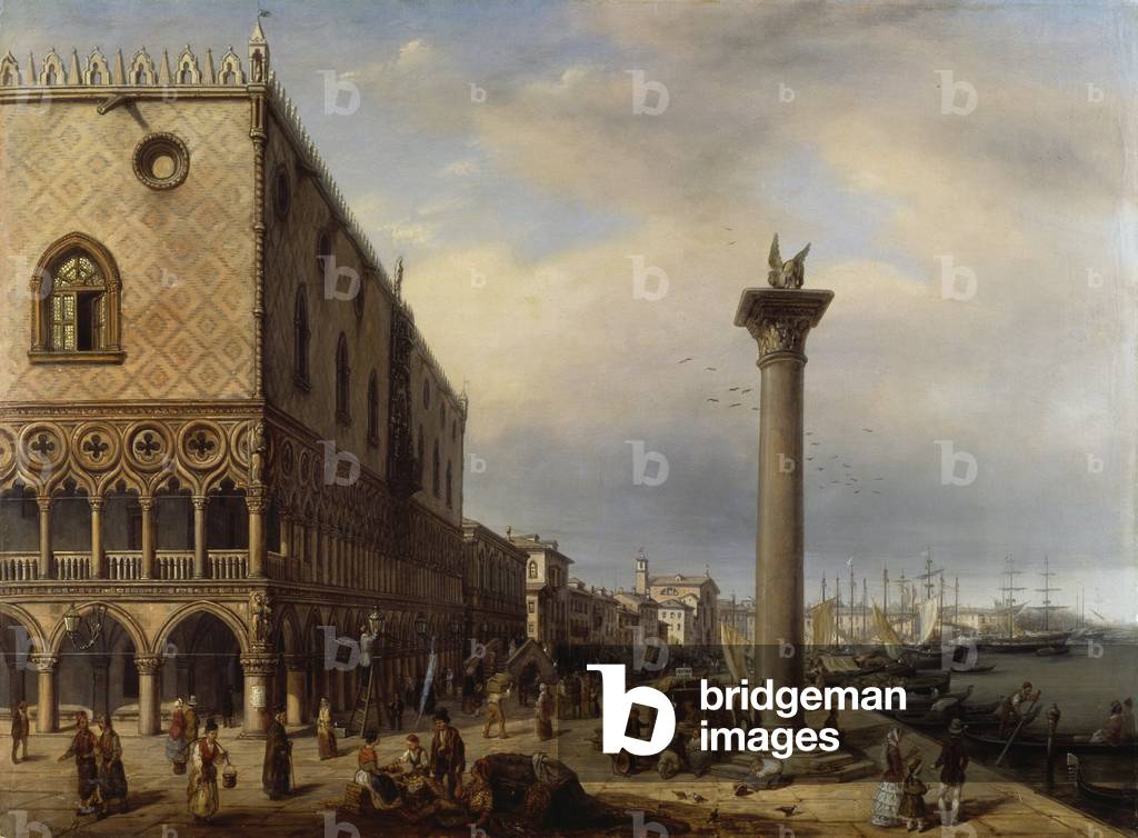 Riva degli Schiavoni (walkway) in Venice, by Giuseppe Cannella (1788-1847)