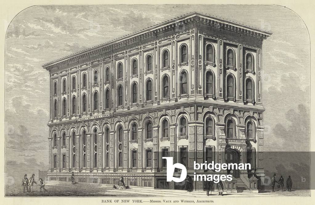 "Banca di New York (incisione)" di English School, b/w