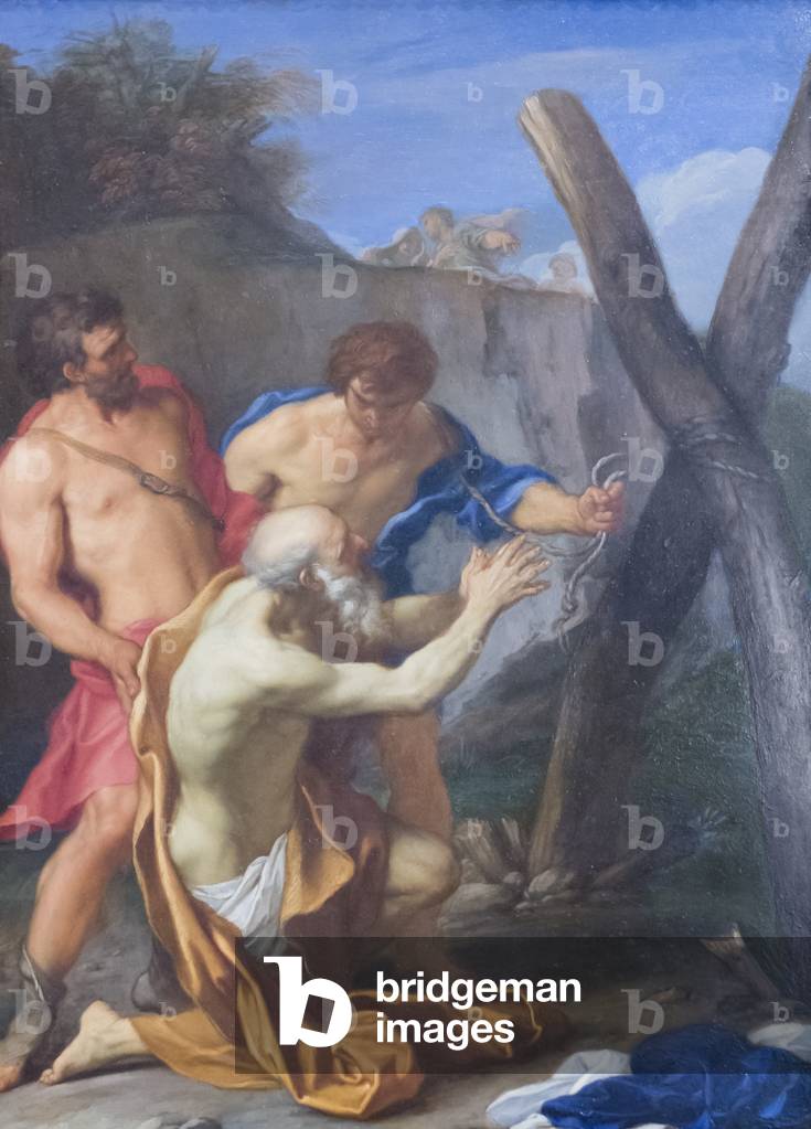 Martyrium des heiligen Andreas, 17. Jahrhundert (Öl auf Kupfer)