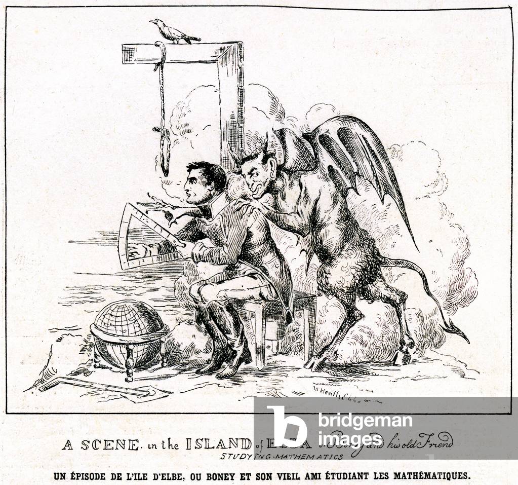Bild von Druck "Boney (Bonaparte) und sein alter Freund (der Teufel) studieren Mathematik auf der Insel Elba" 