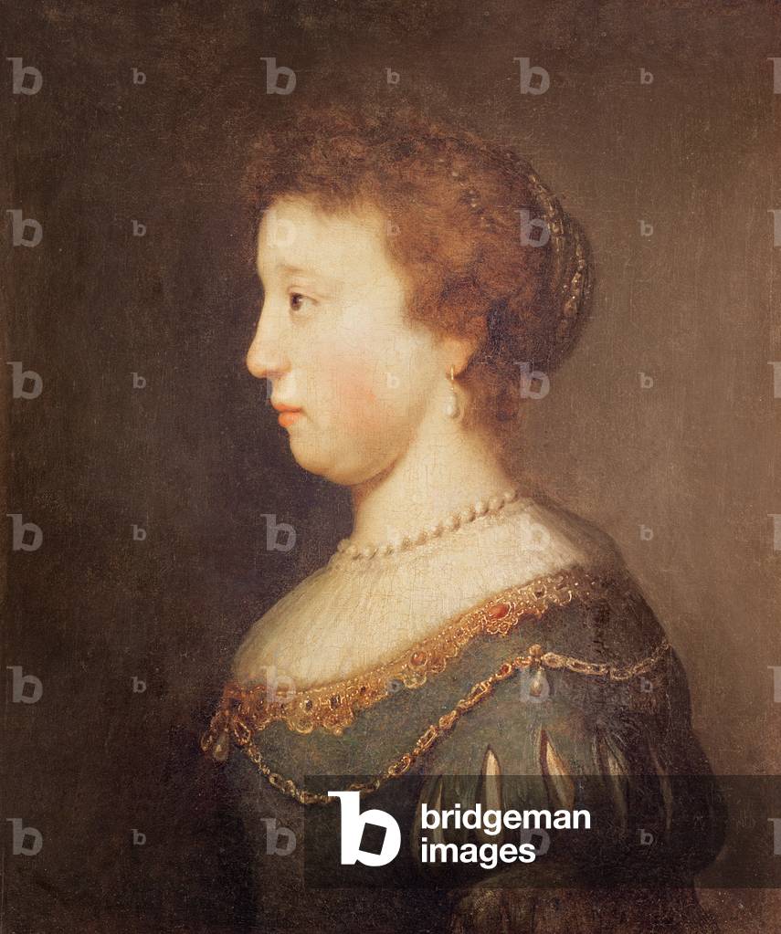 Immagine di Dipinto "Ritratto di donna (olio su tela)" 1601 di Rembrandt Harmensz. van Rijn, b/w