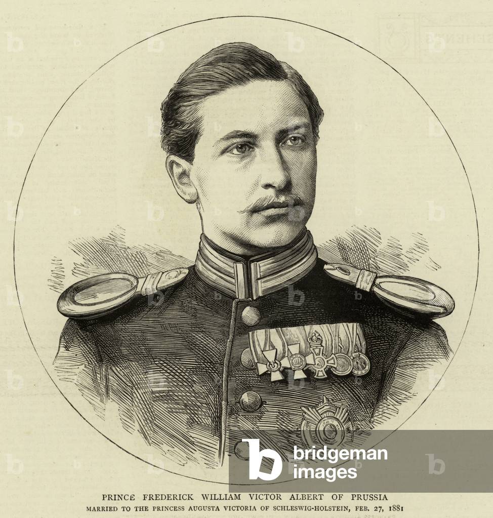 "Principe Federico Guglielmo Vittorio Alberto di Prussia (incisione)" di English School, b/w