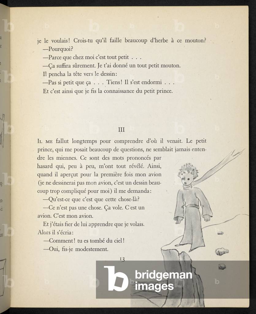 Il Piccolo Principe in piedi su una scogliera, illustrazione da' Le Petit Prince', di Antoine de Saint-Exupéry