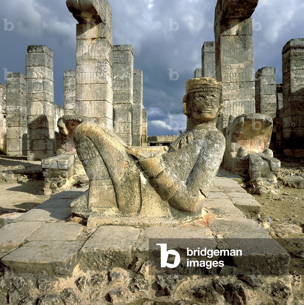 Bild von Fotografie "Statue des Regengottes in Chichen Itza" 1992 von Werner Stuhler