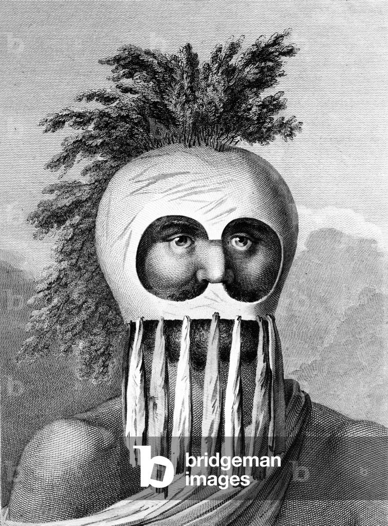 A Man of the Sandwich Islands in a Mask, illustration from 'A Voyage to the Pacific', engraved by Thomas Cook,