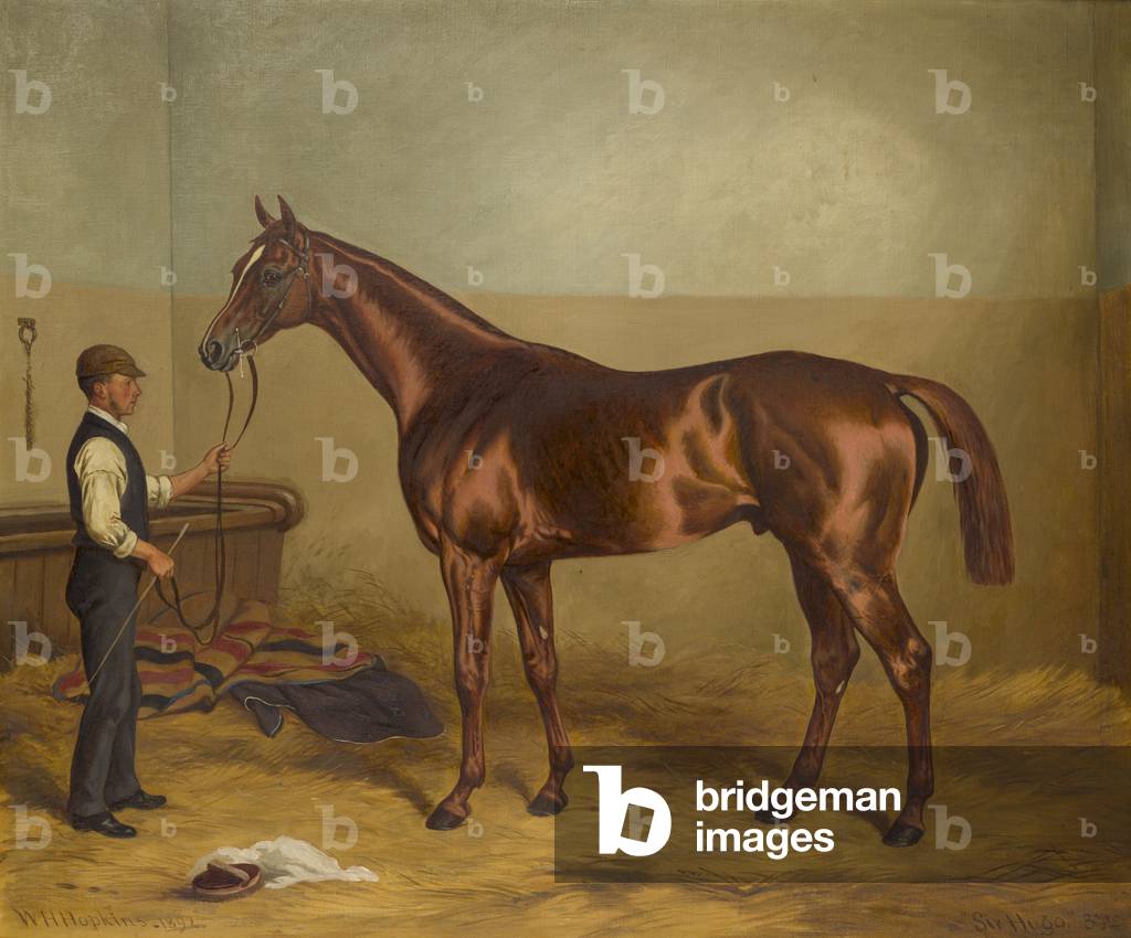 Immagine di Dipinto "Sir Hugo come un bambino di tre anni tenuto dallo sposo in una stalla" 1875 di W.H. Hopki