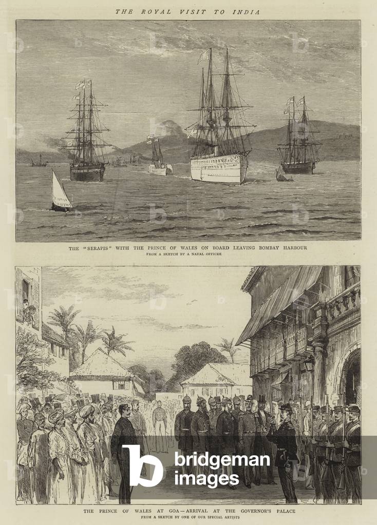 "Der königliche Besuch in Indien (Gravur)" von English School, b/w