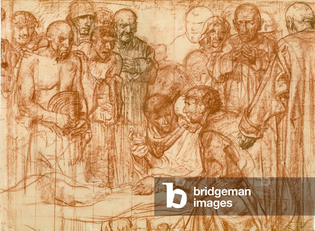 la morte di san Aidan, schizzo per la chiesa di st Aidan (lito)