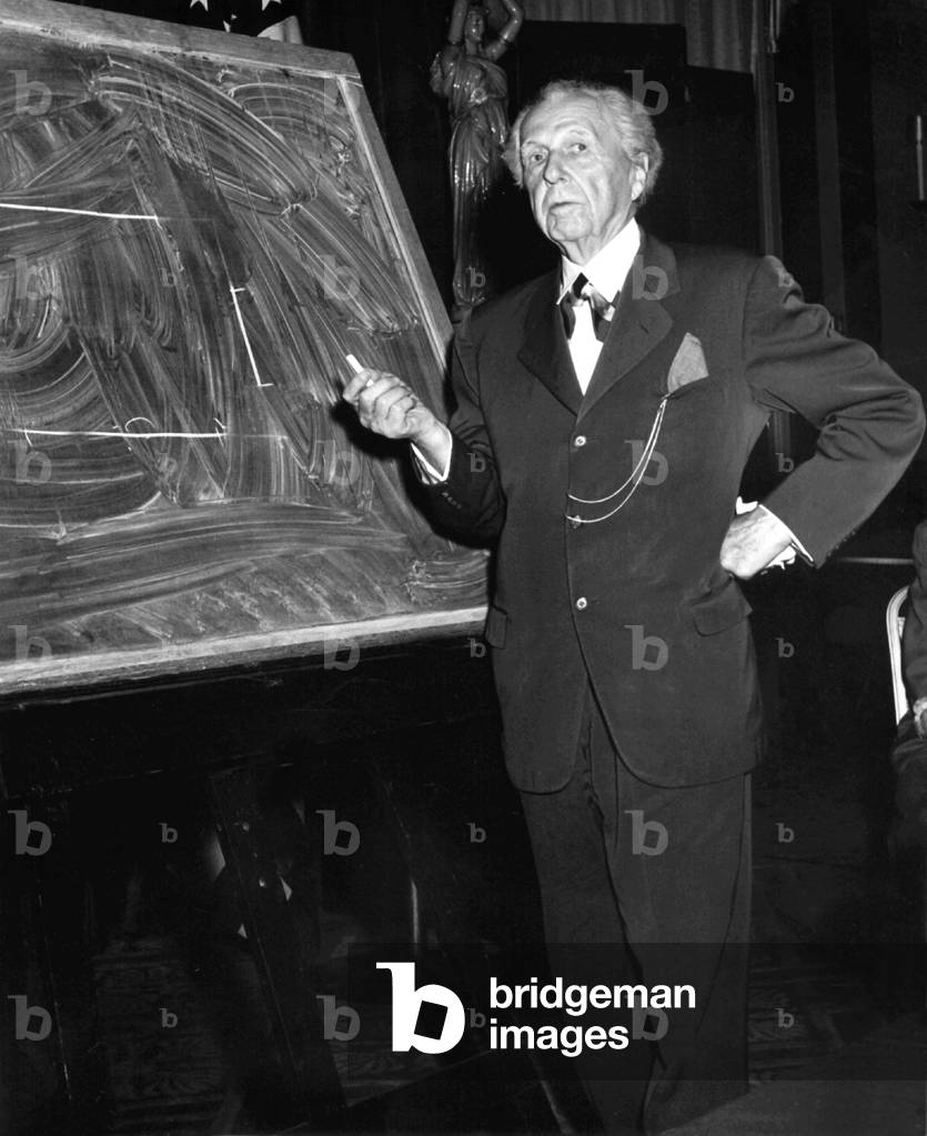 Portrait of the American architect Frank Lloyd Wright (b/w photo)