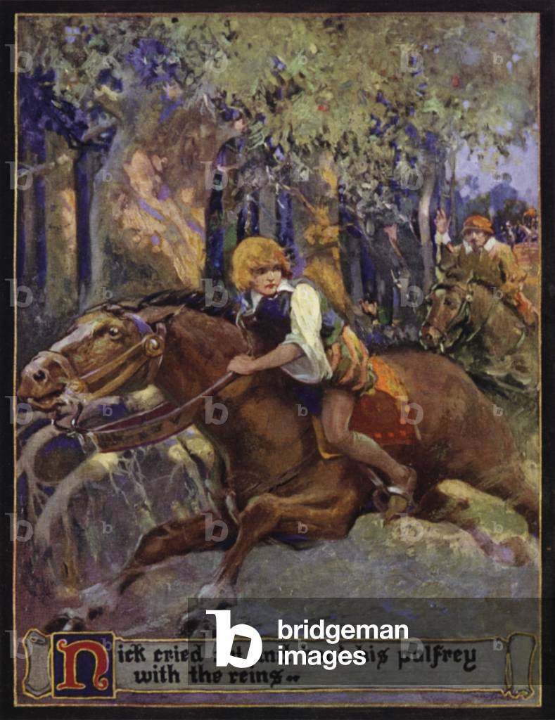 "Nick gridò e picchiò il suo palfrey con le redini (colore lito)" di Henry Clarence Pitz