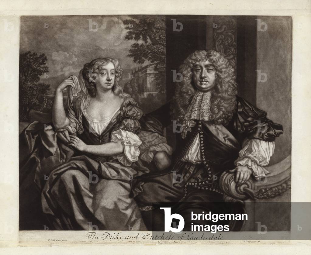 "Ritratto del duca e duchessa di Lauderdale (incisione)" di Peter Lely, b/w