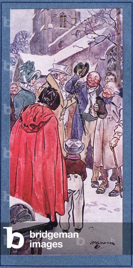 "Die Dorfbewohner haben ihre Hüte dem Knappe übergeben", 1920's von Henry Matthew Brock