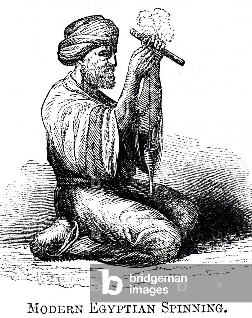 Engraving depicting an Egyptian spinner, 19th century
