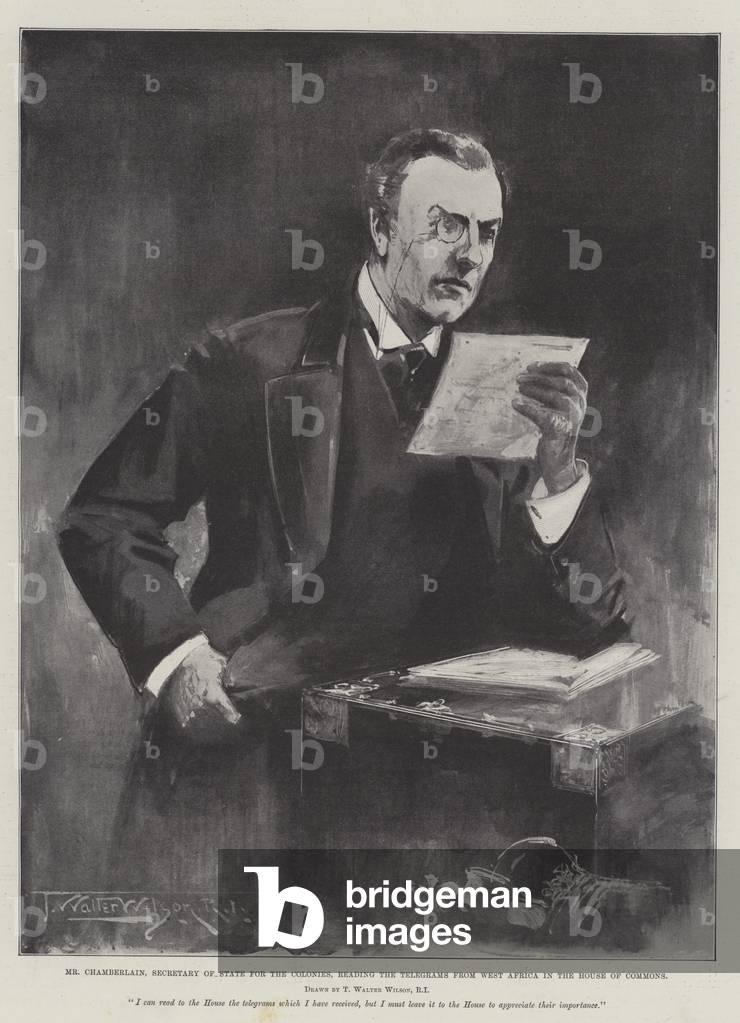 Mr Chamberlain, Secretary of State for the Colonies, reading the Telegrams from West Africa in the House of Co