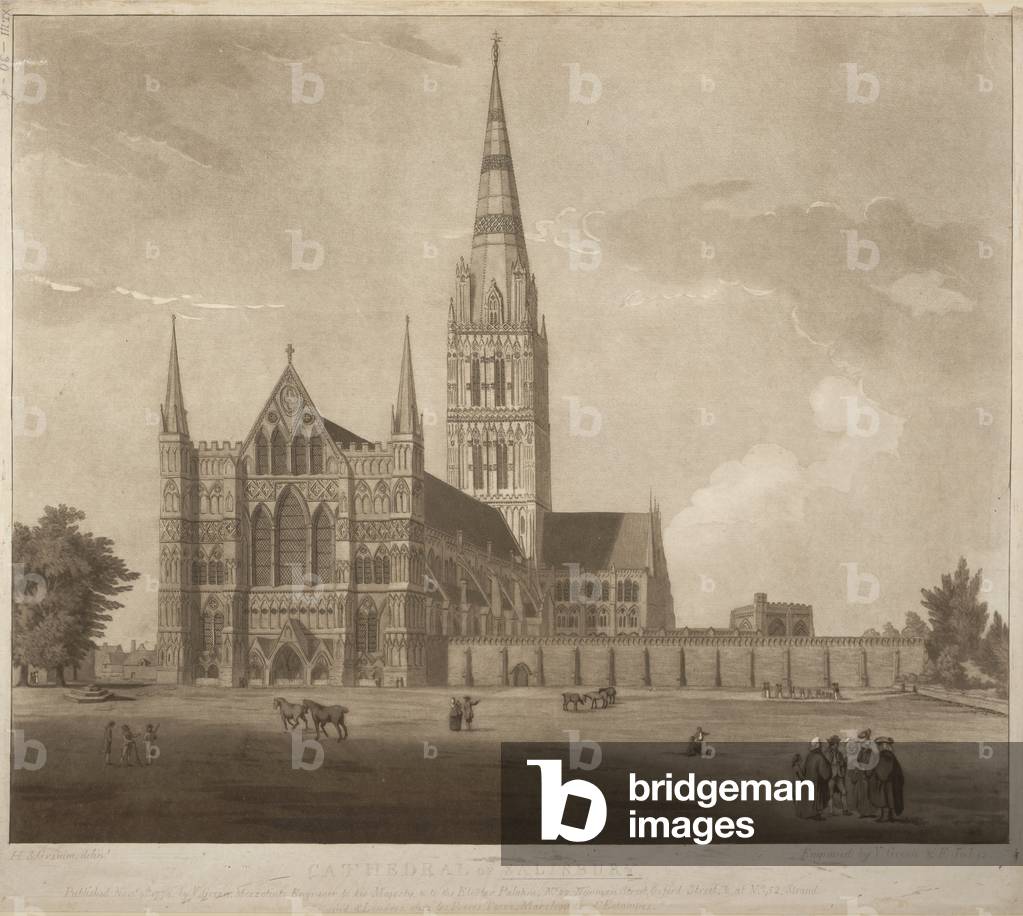 A view of Salisbury Cathedral, b/w