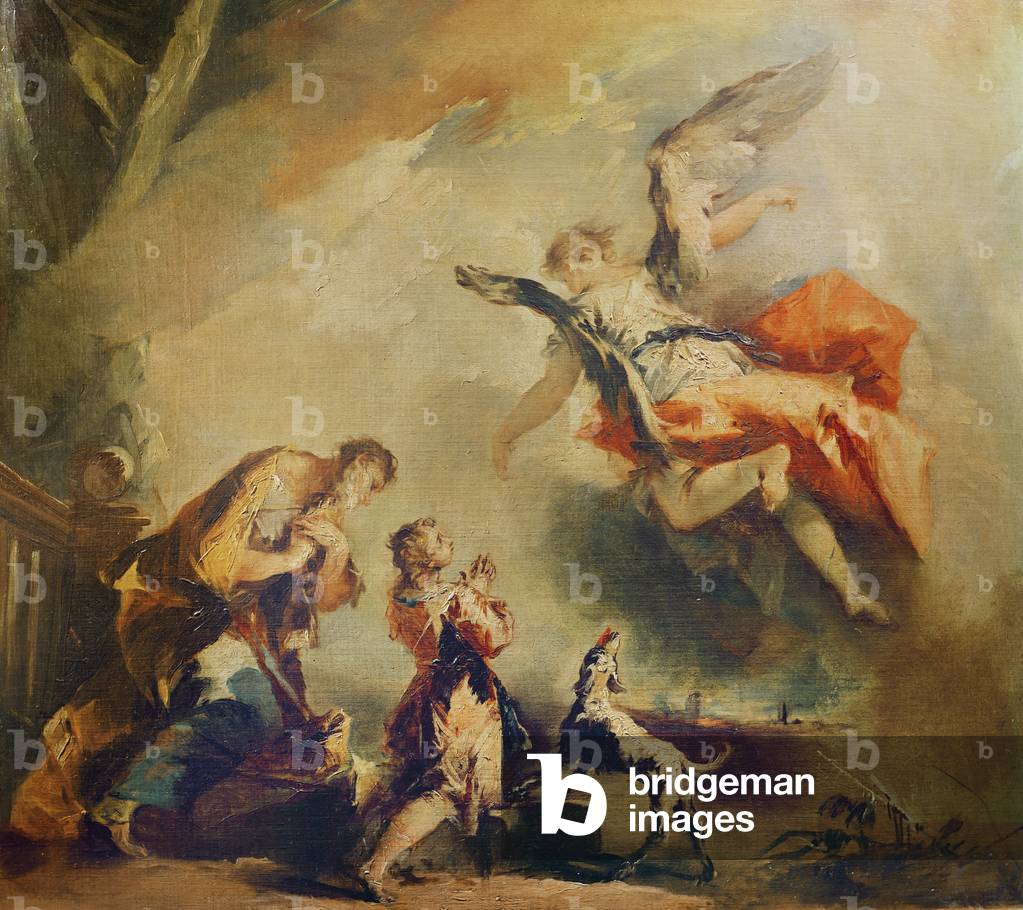 Immagine di Dipinto "La storia di Tobia" 1750 di Francesco Guardi, b/w