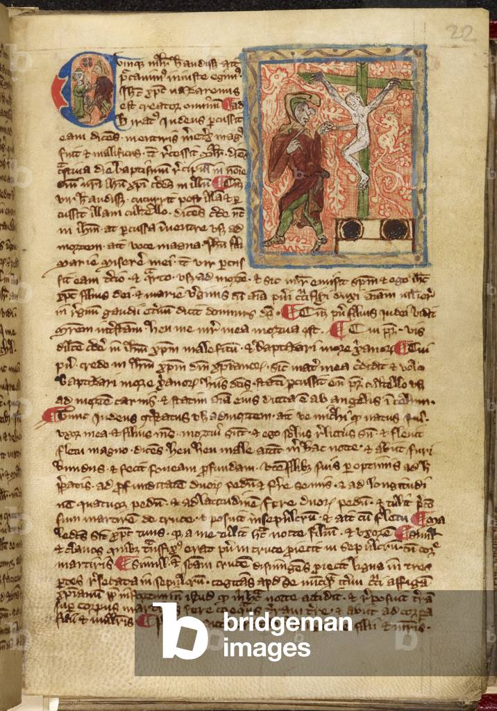 "Disegno colorato di un uomo infilando un coltello in Cristo sulla croce"