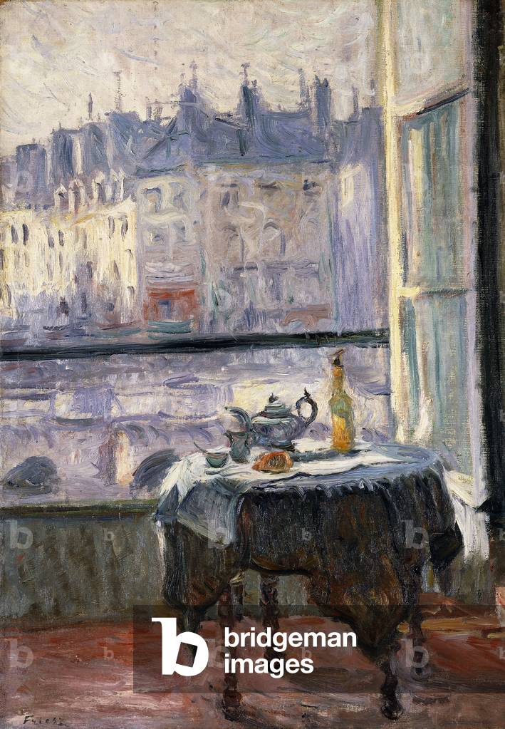 stillleben an Ein offen fenster; Nature Morte a la Fenetre Ouverte, (öl auf leinwand)