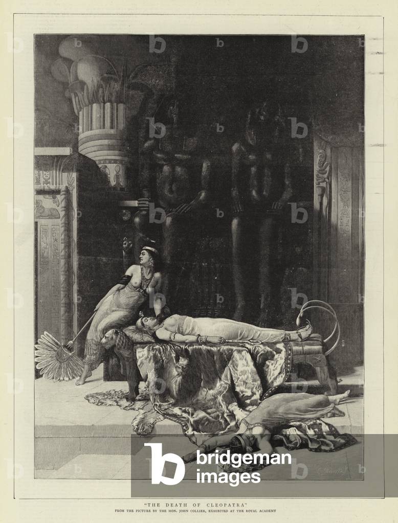 "la morte di Cleopatra (incisione)" di John Collier, b/w