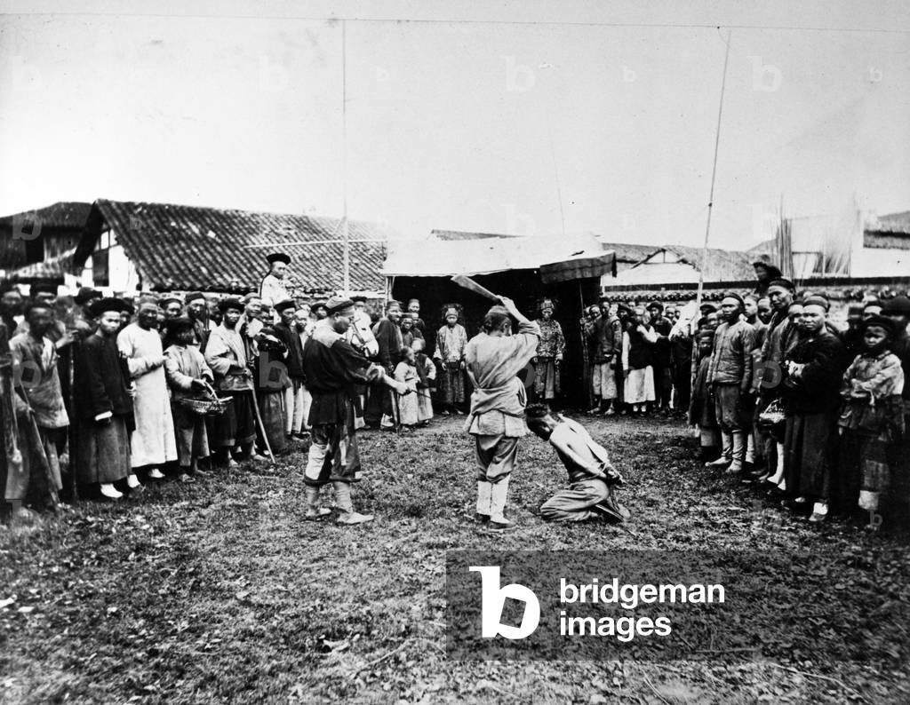 Eine Posed Execution Szene, Shanghai, um 1870er Jahre (s/w Foto)