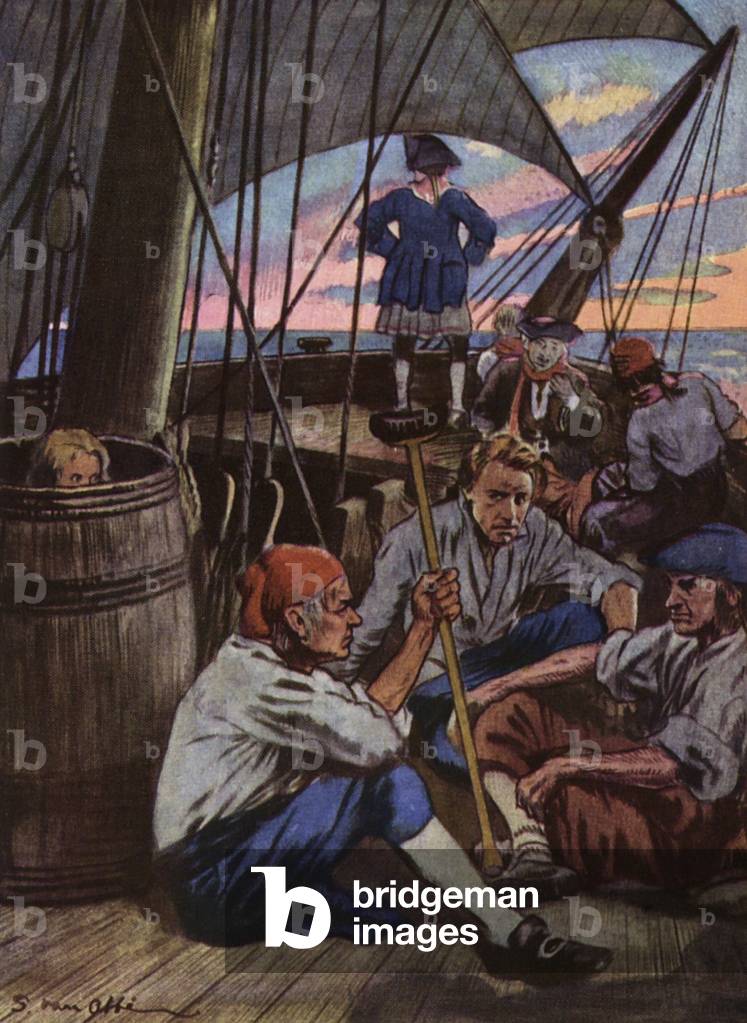 Illustrazione per L'isola del tesoro di Robert Louis Stevenson (litografia a colori)