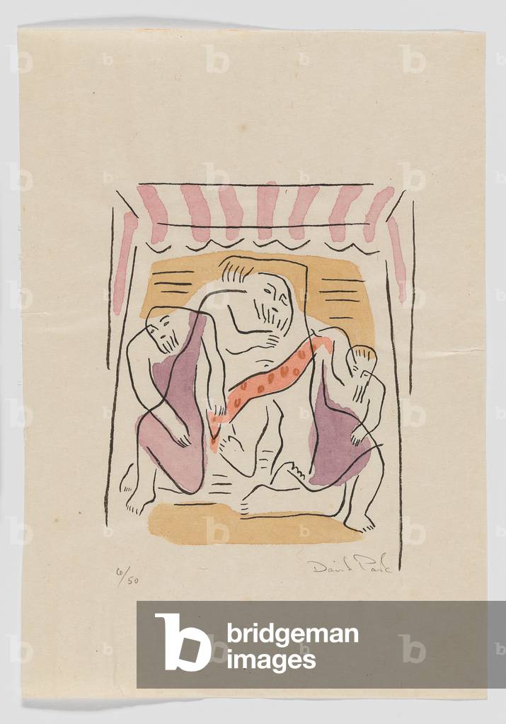 Die Trunkenheit Noahs, aus der Genesis-Serie, 1934 (Schablonendruck mit Aquarell)