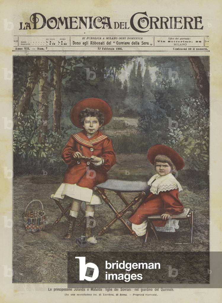 "Le principessine Jolanda e Mafalda figlie del Sovrani nel giardino del Quirinale (colour litho)" di Achille B