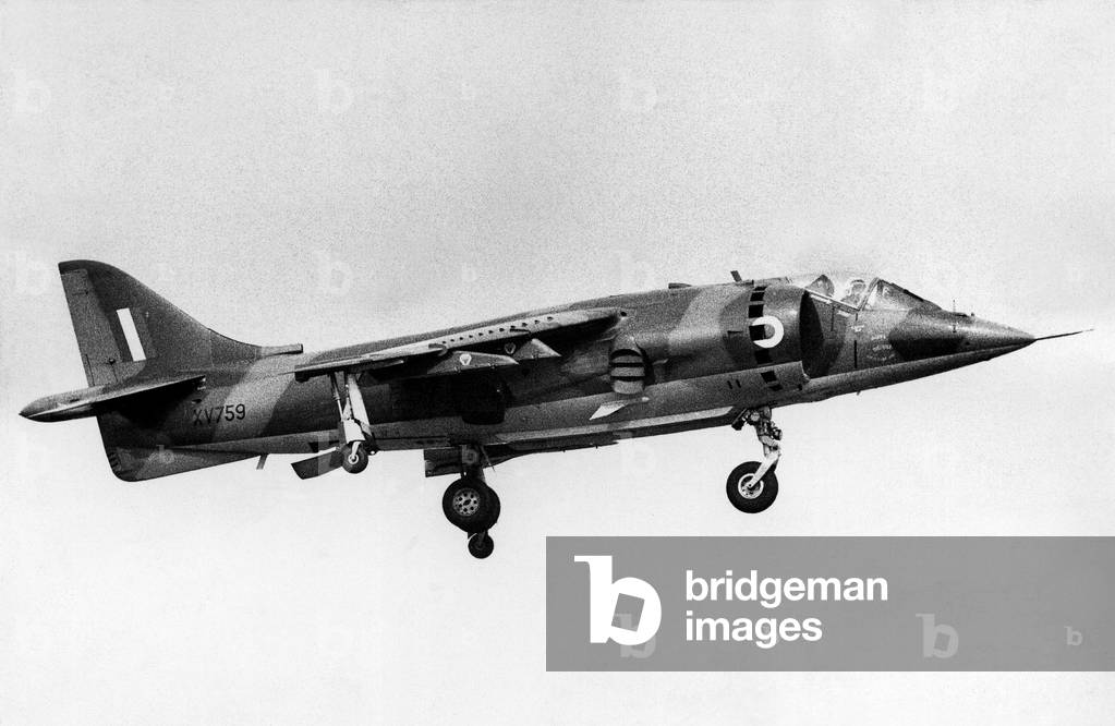 A RAF Hawker Siddeley Harrier 'Harrier Jump Jet' coming into land at