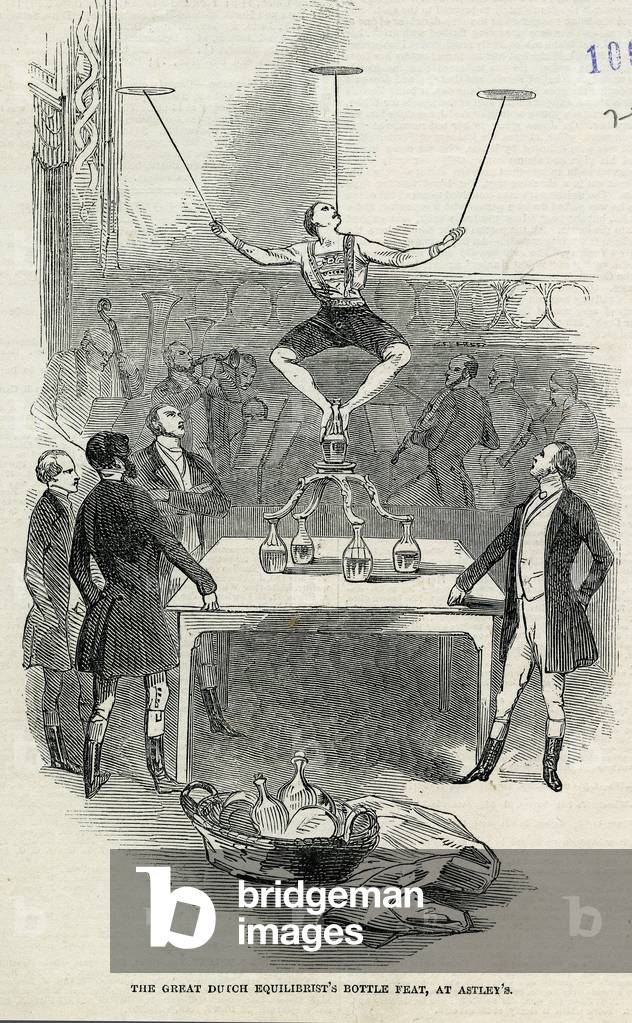 "The Great Olandese Equilibrist's Bottiglia Feat at Astley's", 1846 di English School