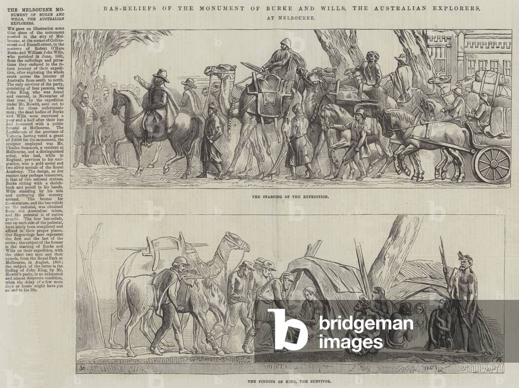 The Melbourne Monument of Burke and Wills by English Artist, b/w