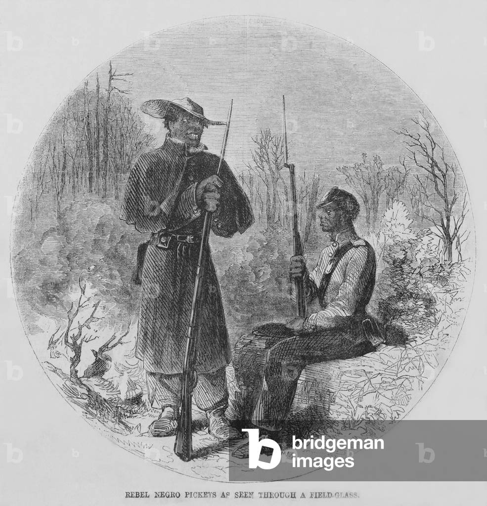 Image of Fully armed Confederate African American pickets as seen through a