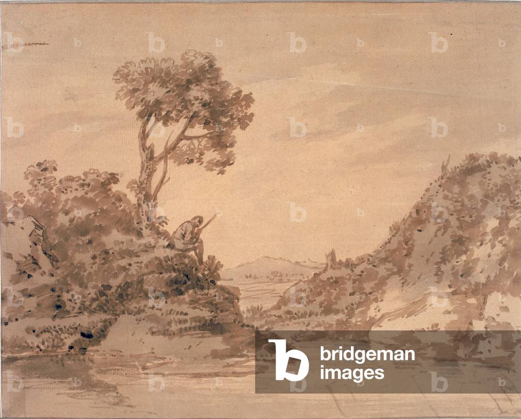 Bild von Gemälde "Landschaft mit Figur am Ufer eines Pools (Aquarell" 1701 von Alexander Cozens