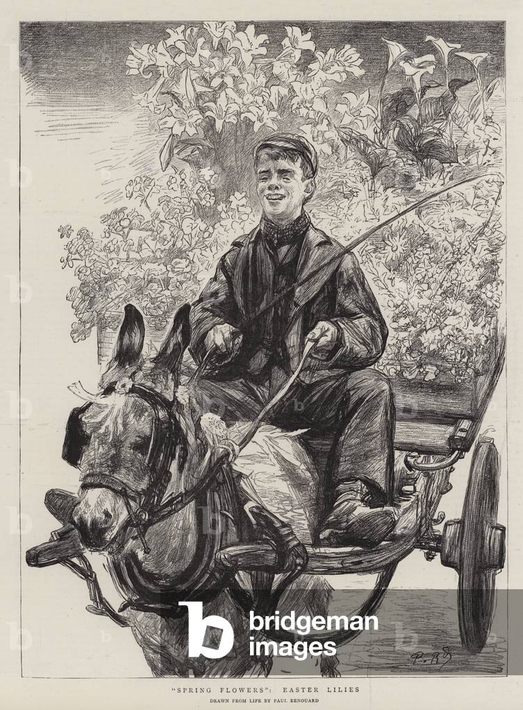 Image of Print depicting "Spring Flowers" by Charles Paul Renouard, b/w