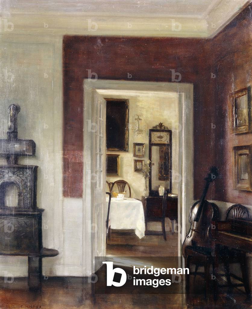 ein inneres mit Ein Cello, (öl auf leinwand)