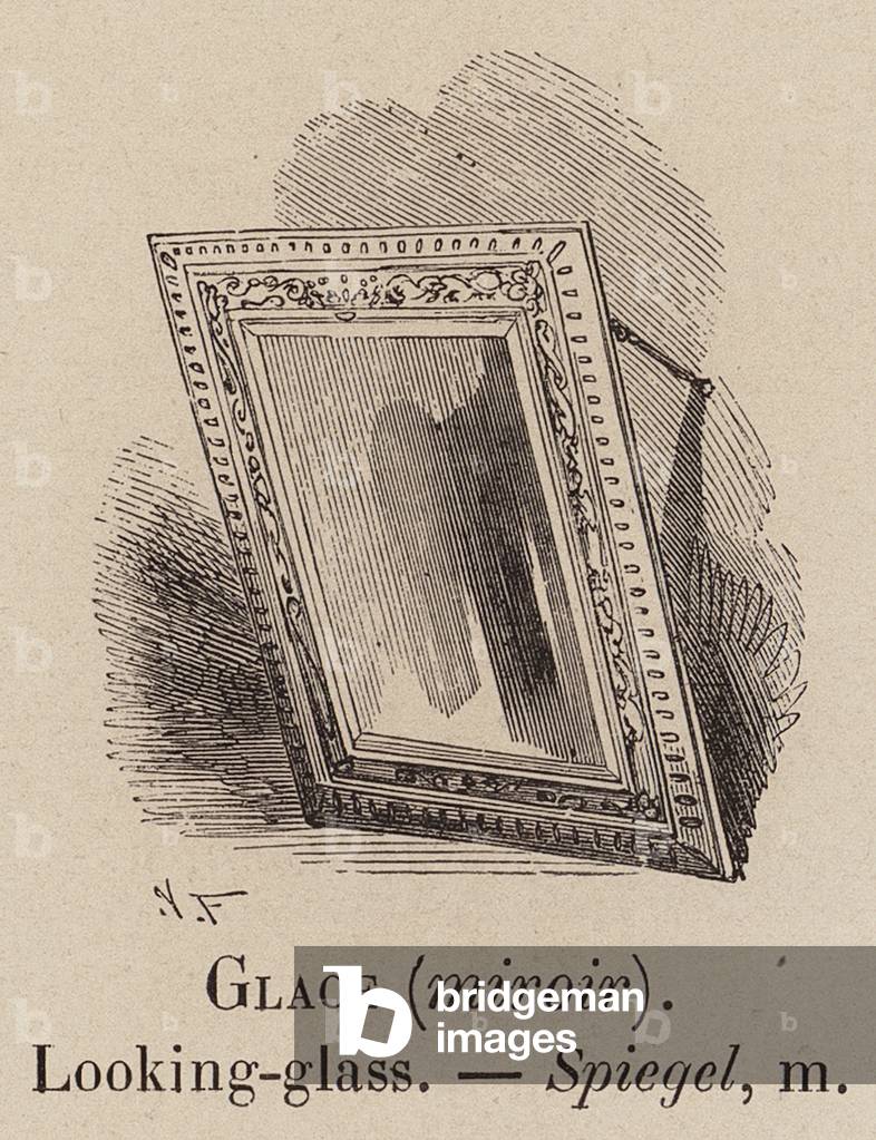 "Le Vocabulaire Illustre: Glace (miroir); Spiegelbild (Gravur)" 1873 von European School