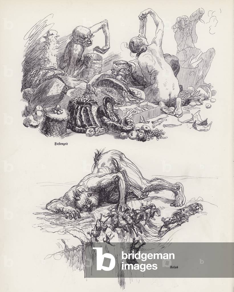 Bild von Druck "Ausgeliehen; Aeolus (litho)" 1901 von Heinrich Kley