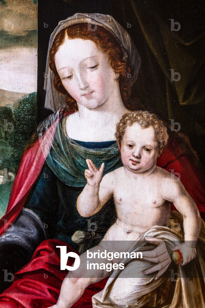 Virgin and Child with Saint Catherine, Saint John the Baptist and donors, 16th century (oil on wood)