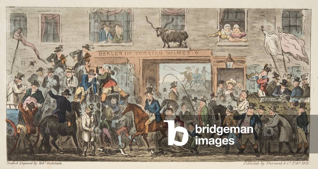 Image of Engraving depicting The Comical Procession from 'The English Spy' by Isaac Robert Cruikshank