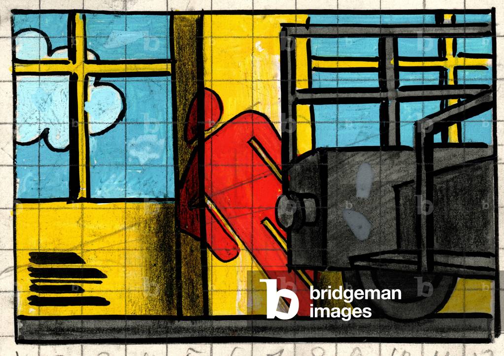 schizzo per poster di sicurezza sul lavoro, 1984 (tempera su carta)