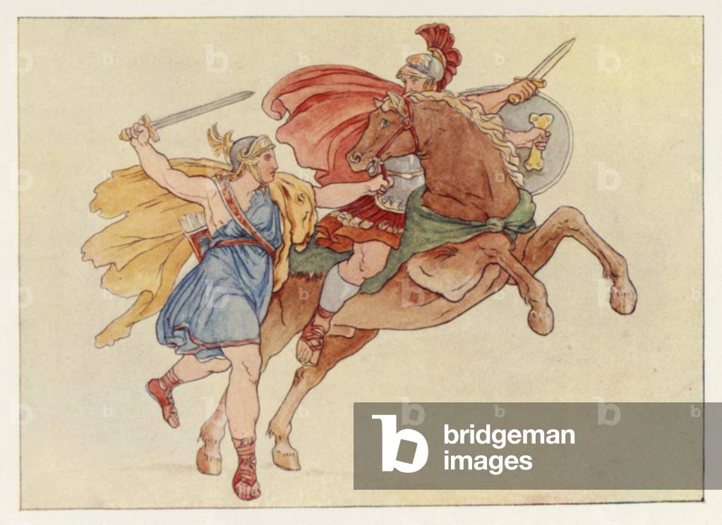 Eneide di Virgilio: Camilla e il figlio di Ano (lito a colori)