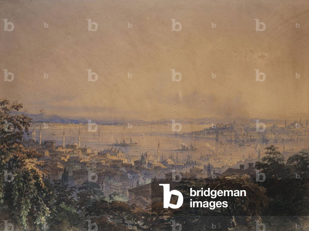 una vista di Costantinopoli, 1866 (matita e acquerello su carta)