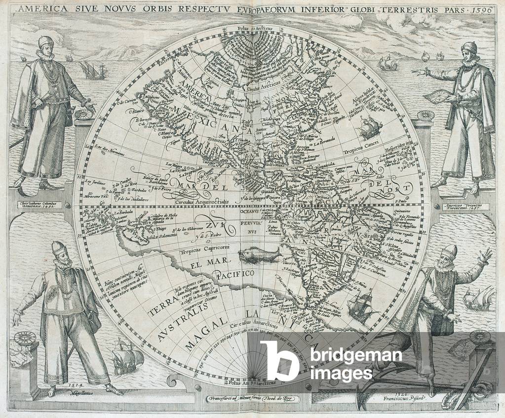 Una mappa delle Americhe, 1590-1601 (incisione)