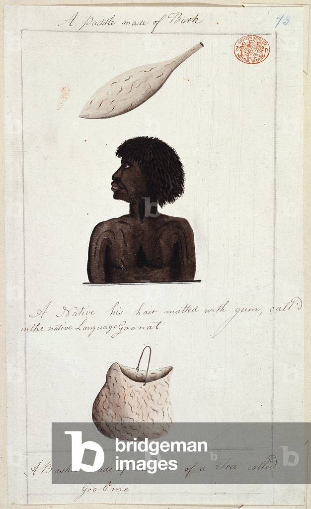 Ein Aborigine mit seinem Haar mit Gummi mattiert