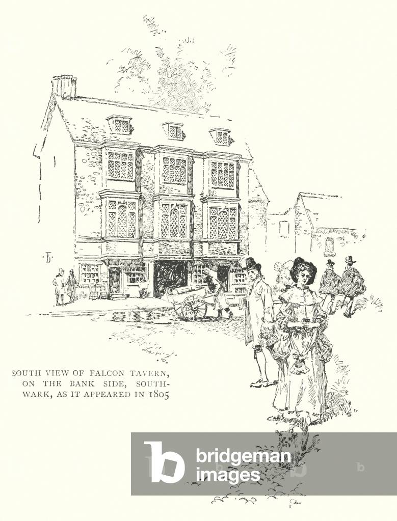 Vue sud de Falçon Tavern par English School, b/w