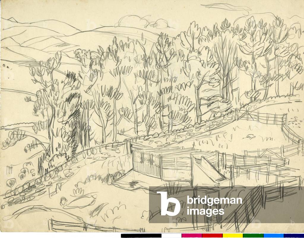 Bild von Zeichnung "Landschaft mit Stiften" 1920 von William George Gillies