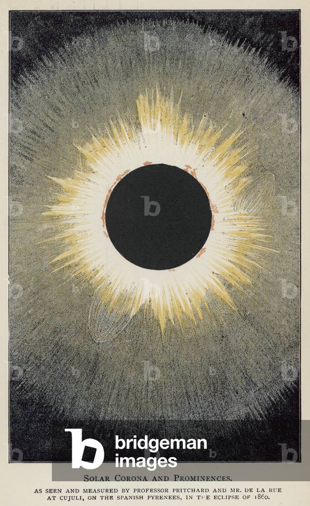 Corona solare e Prominences, come visto e misurato dal professor Pritchard e dal signor De La Rue (colore lito