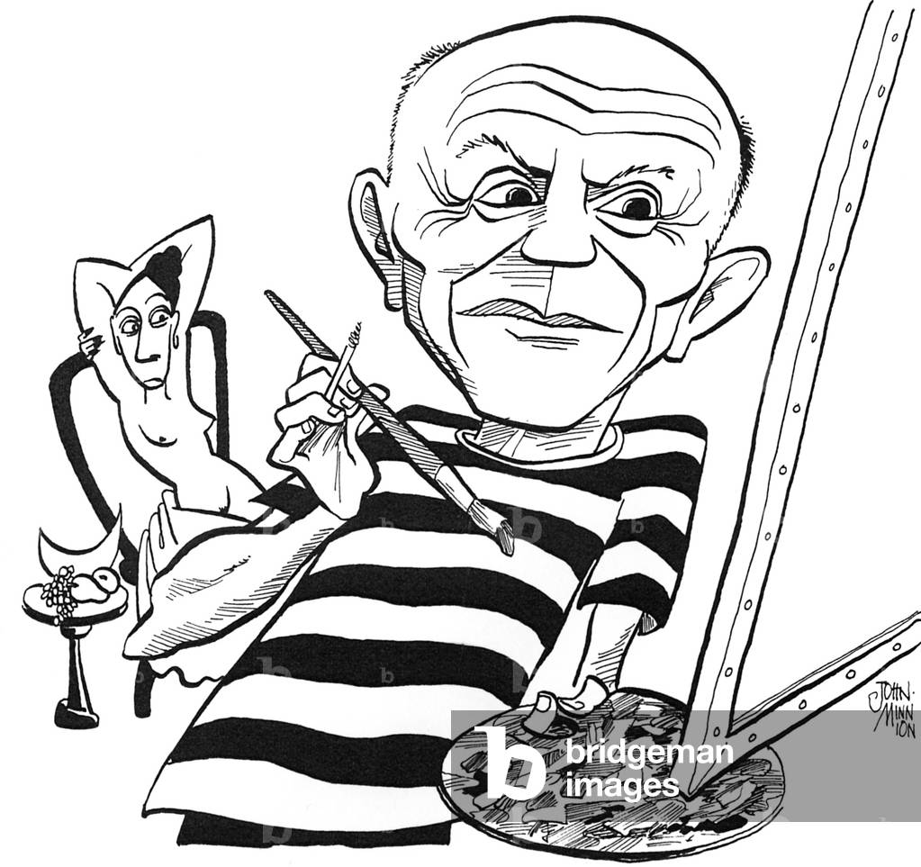 Pablo Picasso (con demoiselle), caricatura di John Minnion