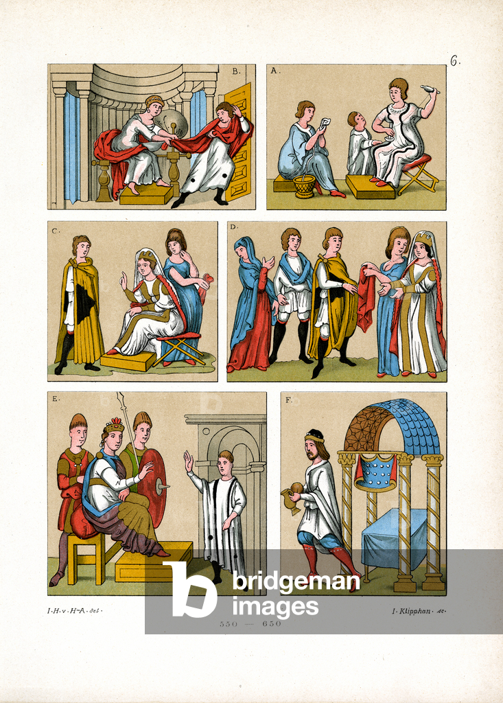 Image of Print depicting Early Medieval Everyday Scenes (550-650) (chromolitho) 1880